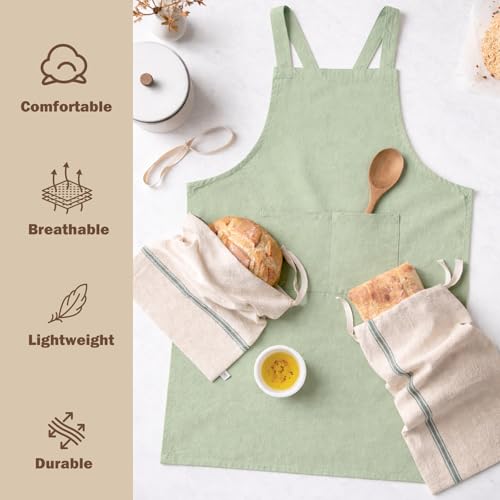 Apron for Women with Pocket Cotton Linen (Lightgreen / Small)