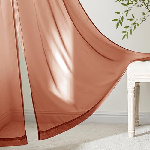 4 Panels Fall Burnt Orange Sheer Curtains 54 x 72 Inches (54"W x 72"L (Pack of 4) / Burnt Orange)
