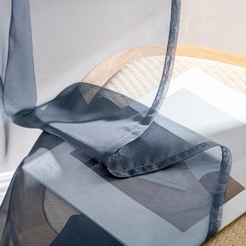 Navy Blue Sheer Curtains 84 Inches Long 4 Panels 54 x 84 Inches (54"W x 84"L (Pack of 4) / Navy Blue)