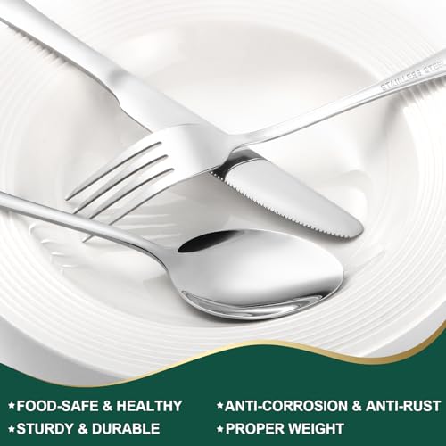 24 Piece Silver Silverware Set with Steak Knives Black Stainless Steel Flatware Set for 4 Food Grade Tableware Cutlery Set Rust (24Pcs-B)