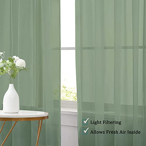 Living Room Sheer Curtains 96 Length 2 Panels Set for French Door (Sage Green / 42"W x 96"L (Pack of 2))