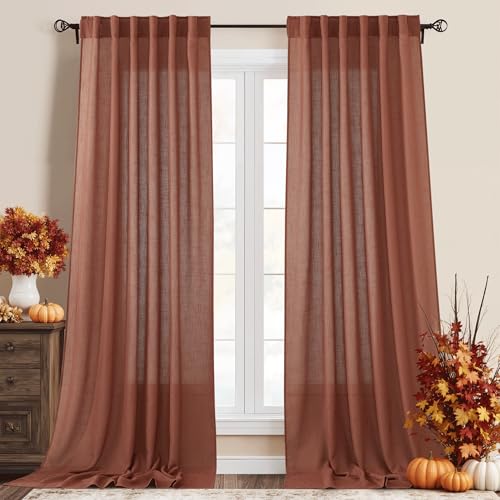 Sheer Curtains 108 inches (Terracotta / 52"W x 108"L (Pack of 2))