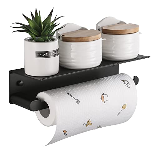 Wall Mount Paper Towel Holder with Shelf (Black)