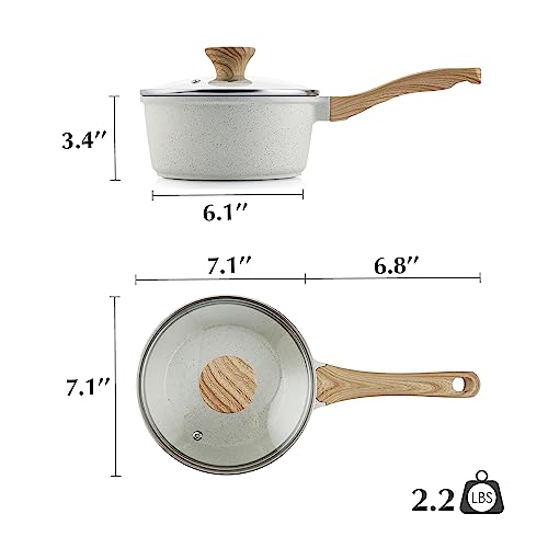 2QT Ceramic Nonstick Saucepan with Lid (White Ceramic / 2 Quarts)