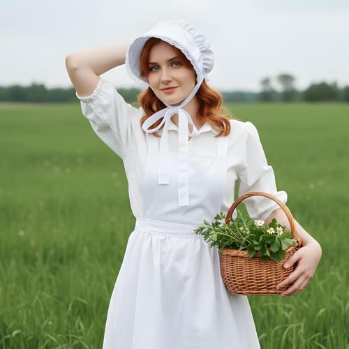 2pcs White Mob Cap Half Apron Halloween Colonial Costume Set Women Pilgrim Costume Accessories for Maid Girl Cosplay (Style 1)