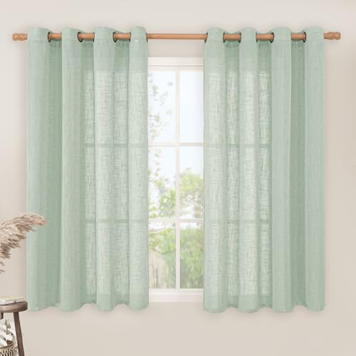 Light Sage Linen Curtains 45 Inches Long for Bedroom 2 Panels (52"W x 45"L (Pack of 2) / Light Sage)