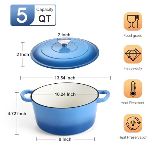 5QT Enameled Dutch Oven (Blue / 5 QT)