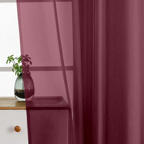 Burgundy Small Sheer Curtains 2 Panels Set (42"W x 36"L (Pack of 2) / Burgundy)