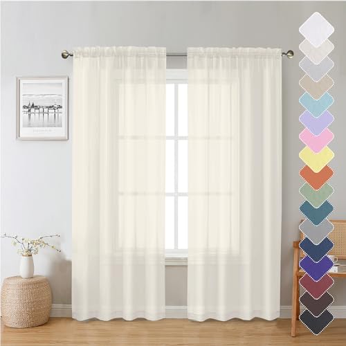 Ivory Sheer Curtain Panels 72 Inch Length (Ivory / 40"W x 72"L (Pack of 2))