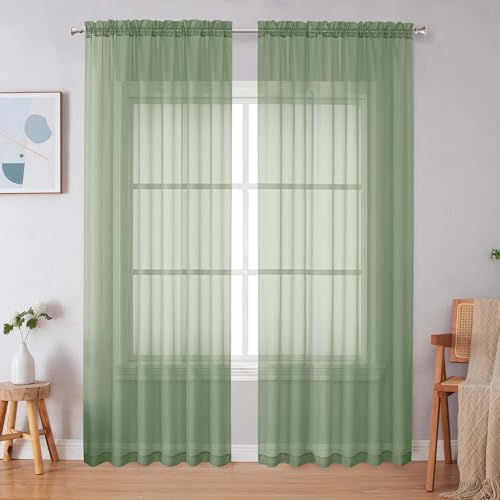 Sage Green Sheer Curtains 90 Inches Long 2 Panels (Sage Green / 59"W x 90"L (Pack of 2))