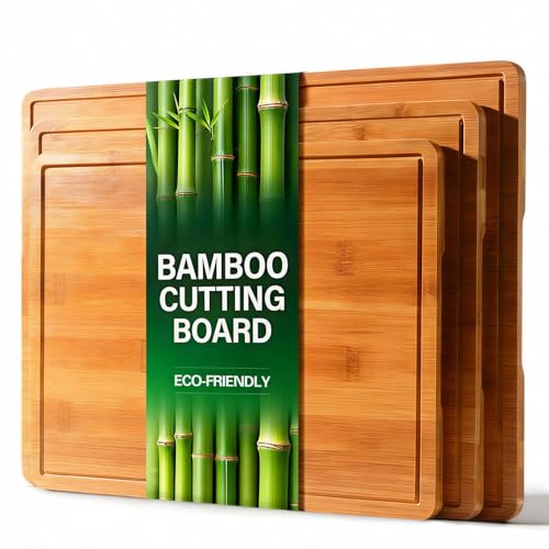 Bamboo Cutting Boards for Kitchen (Brown / Set of 3 (S+M+L))