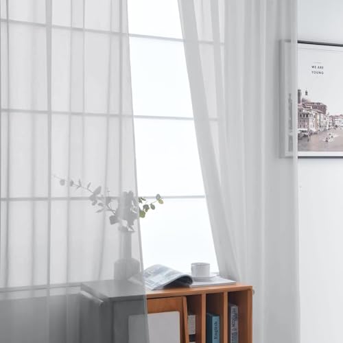 Basic Rod Pocket Sheer Voile Window Curtain Panels Silver Grey 1 Pair 2 Panels 52 Width 54 Inch Long for Kitchen Bedroom Children Living Room Yard（Silver Grey (Silver Grey / 52"W x 54"L (Pack of 2))