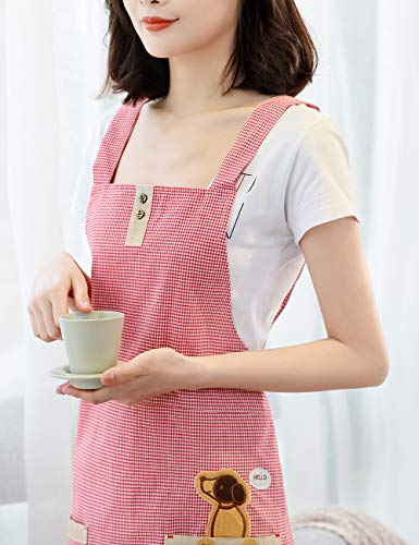 100% Cotton Cute Gingham Apron with Pockets (#2 Korean Style Pink Gingham Doggy)