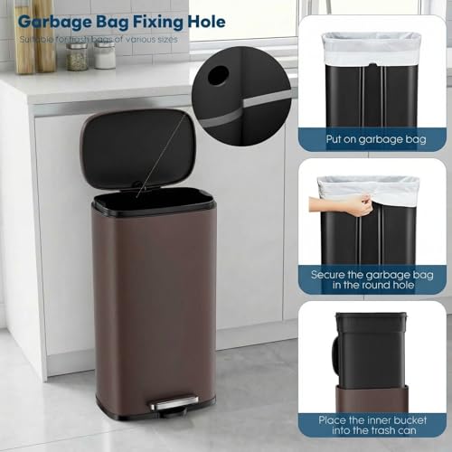 8 Gal Kitchen Trash Can (Brown / 8 Gal)