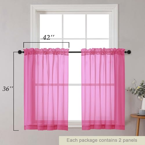 Cafe Curtains 36 Inch Length Tier 2 Pieces (Hot Pink / 42"W x 36"L (Pack of 2))