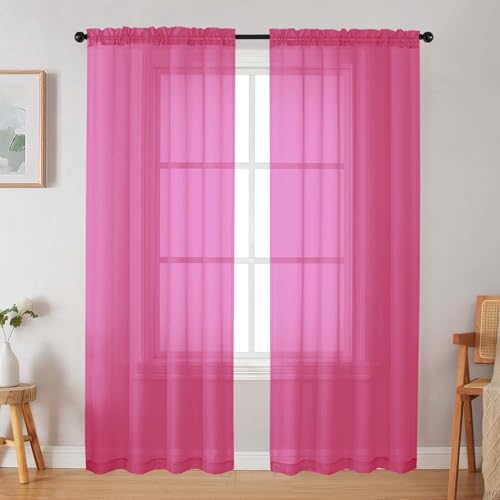 Hot Pink Sheer Curtain for Bedroom Living Room 72 Inches Long 2 Panels Set (Hot Pink / 42"W x 72"L (Pack of 2))
