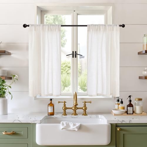 Small Linen Curtains 24X36 Inch Length for Short Cafe Windows (Linen / 24"W x 36"L (Pack of 2))