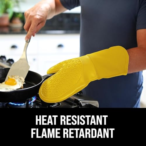 BPA Free Soft Silicone Oven Mitts (Yellow / 2-Piece 13.7" Oven Mitts)