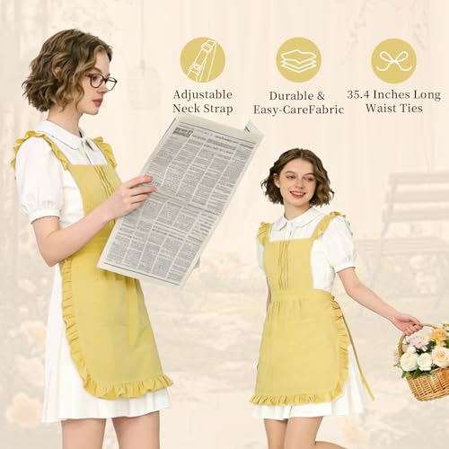 Vintage Ruffle Apron for Women (Yellow)