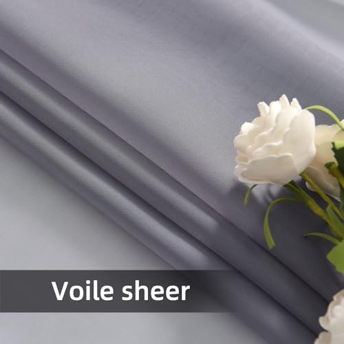 Solid Sheer Rod Pocket Curtain Voile Draperies 2 Panels White Beige Black Grey Coffee 52 Inch Width 90 Inch Long 1 Pair for Kitchen Bedroom Children Living Room Yard (Grey / 52"W x 90"L (Pack of 2))