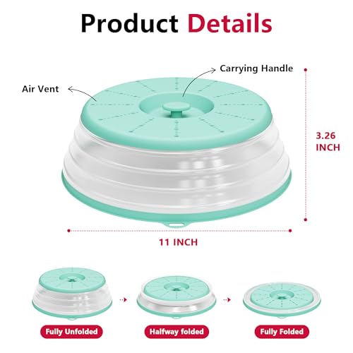 Microwave Splatter Cover Vented for Food with Hook Hole (Mint Green / M(11"x3.26")-Pack of 1)