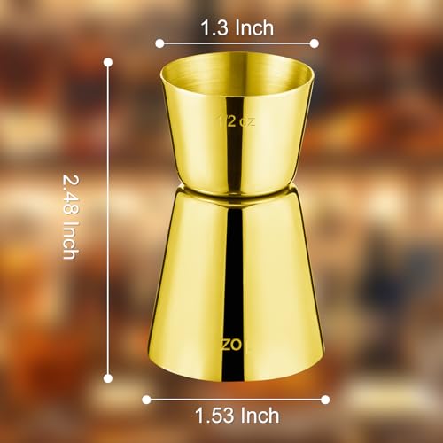 2Pcs Double Cocktail Jigger for Bartending (Flat Edge-0.5oz/1oz-2PC / Gold)