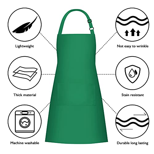 2 Pack 100% Cotton Aprons with 2 Pockets Cooking Chef Kitchen Adjustable Bib Apron for Women Men (Green)