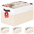 4 Pack Baby Clothes Organizer Bins (4pcs - Rectangular 14"x10"x9.5" / White with Beige)