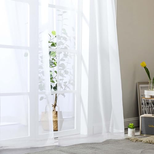 Sheer White Curtains for Bedroom Living Room 90 Inches Long 2 Panels Set (White / 42"W x 90"L (Pack of 2))