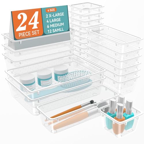 24 PCS Drawer Organizer Set (Milky / 24 Pcs)