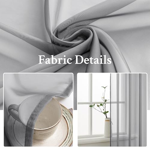 Charcoal Grey Sheer Curtains 54 X 72 Inches (Charcoal Grey / 54"W x 72"L (Pack of 2))