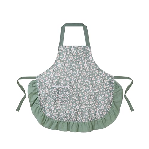 Vintage Floral Apron for Women (Green Flower)