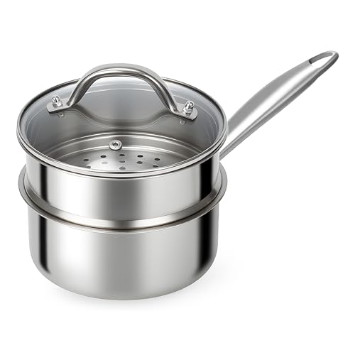1.5 Qt Tri Ply Stainless Steel Saucepan with Steamer Basket & Lid (1.5 Quarts)