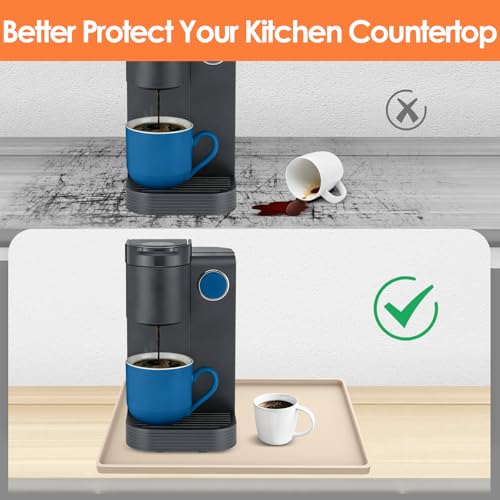 Silicone Coffee Maker Mat with Lip for Countertops (Khaki / 15.7'' x 11.8'')