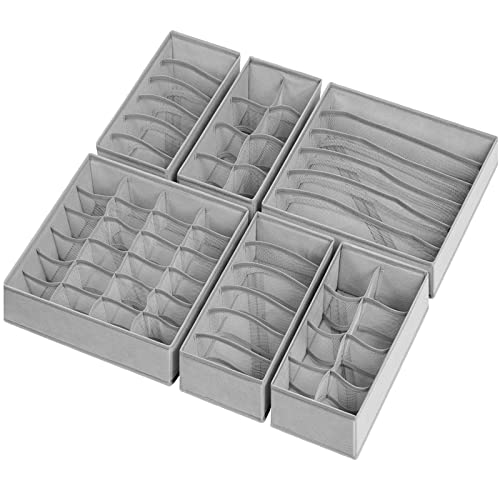 6 Pack Sock Underwear Drawer Organizer Dividers (6 Pack / Grey)