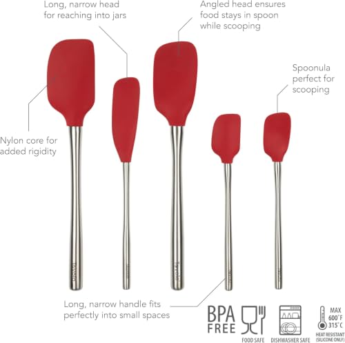 Stainless Steel Handled Silicone Spatula Set of 5 Cayenne Red (Cayenne / Stainless Steel Handle)