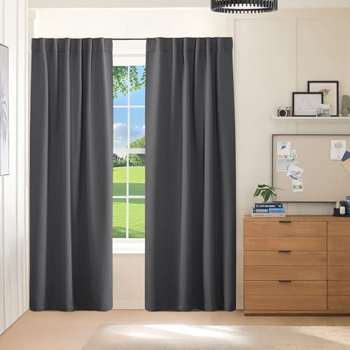 Blackout Curtains Thermal Insulated Window Treatment Panels Back Tab (Grey / 70"W x 84"L (Pack of 2))