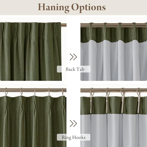 Linen Blackout Curtains 96 inches Long (Pinch Pleated - Olive Green / 40"W x 96"L (Pack of 2))