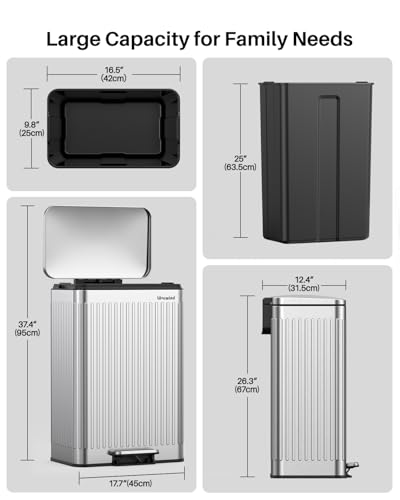 60 Liter 16 Gallon Stainless Steel Trash Can with Soft (Silver / 16 Gallon)