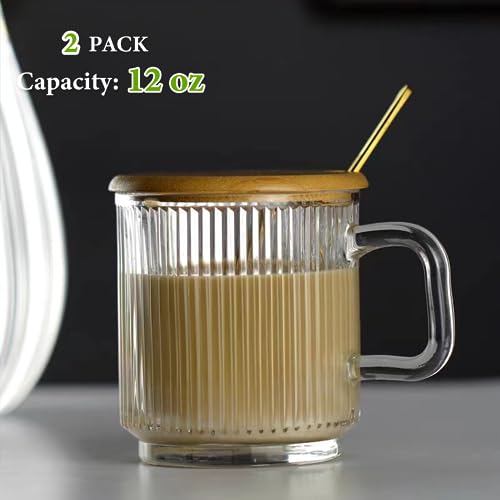 2 PACK Glass Coffee Mugs with Handle & Spoon (2 PACK)