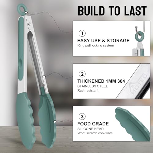 Stainless Steel Kitchen Tongs with Silicone Tips (Sage Green:12+9inch)