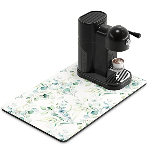 Coffee Mat 12" x 19" Cute Minimalism Design Coffee Bar Mats for Espresso Machine Station Accessories and Organizer (Minimalism Leaves / 12" x 19")
