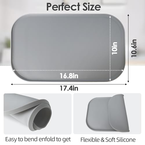 Silicone Coffee Maker Mat with Lip for Countertops (Grey / 17.4'' x 10.6'')