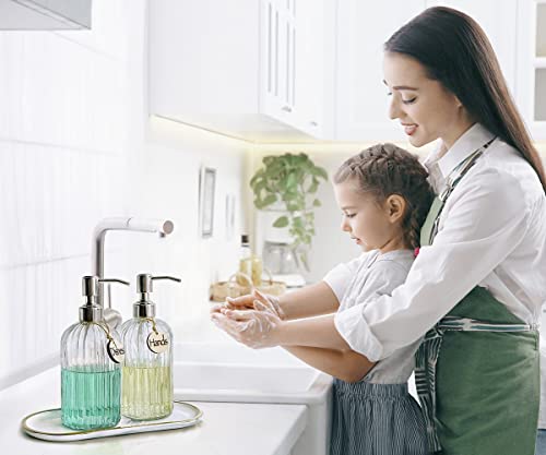 2PACK 18 Oz Glass Soap Dispenser with Rust Proof Stainless Steel Pump (Clear-2p / 2 Pack)