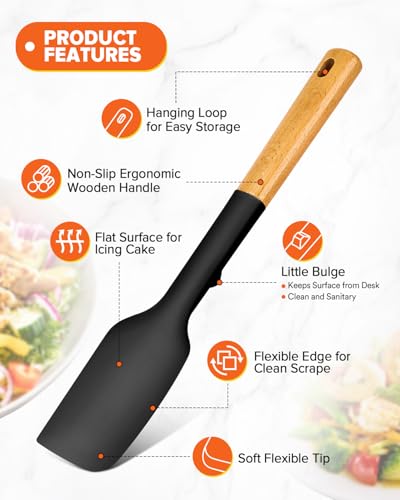 Silicone Spatula Spoon Set for Nonstick Cookwares (Black)
