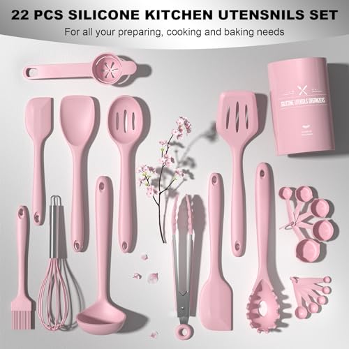 22 Piece Silicone Cooking Utensils Set (Pink)