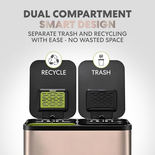 60L 16 Gallon Dual Compartment Kitchen Trash Can (Rose Gold)