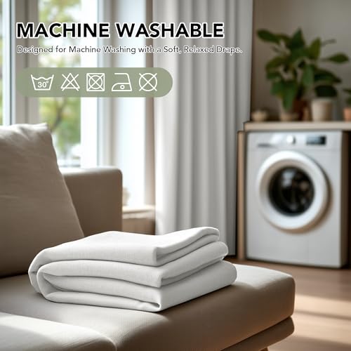 100% Blackout Linen Curtains for Bedroom Living Room 84 Inch Long (Cream/100% Blackout / 52"W x 84"L (Pack of 2))