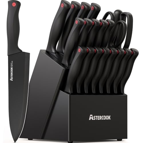 Knife Set for Kitchen with Block and Sharpener 21pcs (Black)