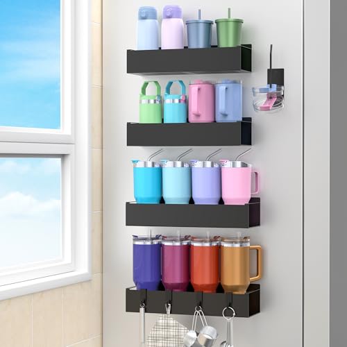 Metal Magnetic Water Bottle Holder for Refrigerator (4 Pack / Jet Black)